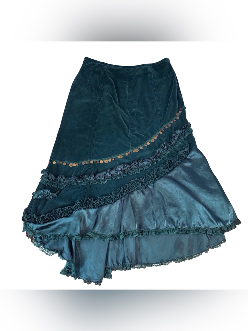 Metro Style Size X-Large Green Velvet Skirt Boho Gypsy Lace Hippie